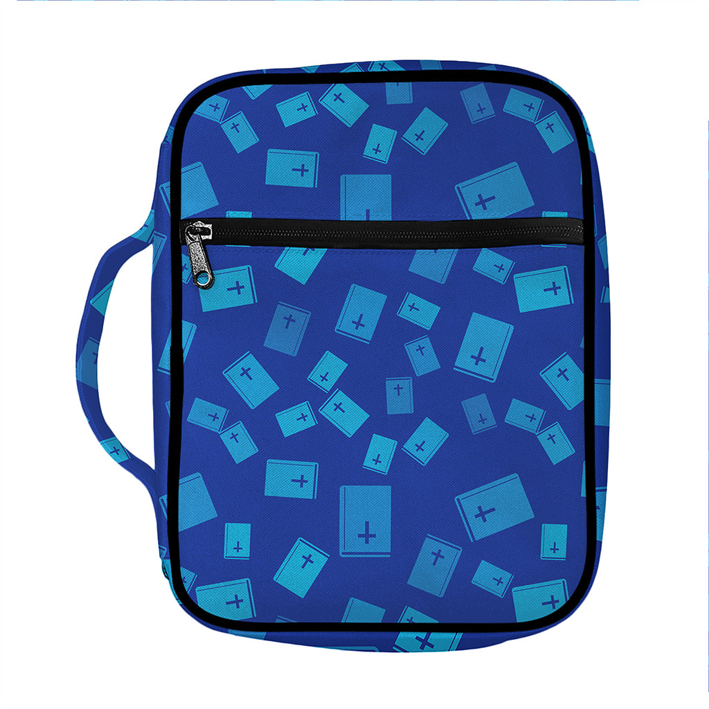 Blue Holy Bible Pattern Print Front Pocket Bible Bag