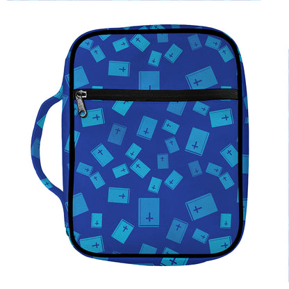 Blue Holy Bible Pattern Print Front Pocket Bible Bag