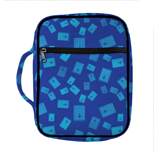 Blue Holy Bible Pattern Print Front Pocket Bible Bag