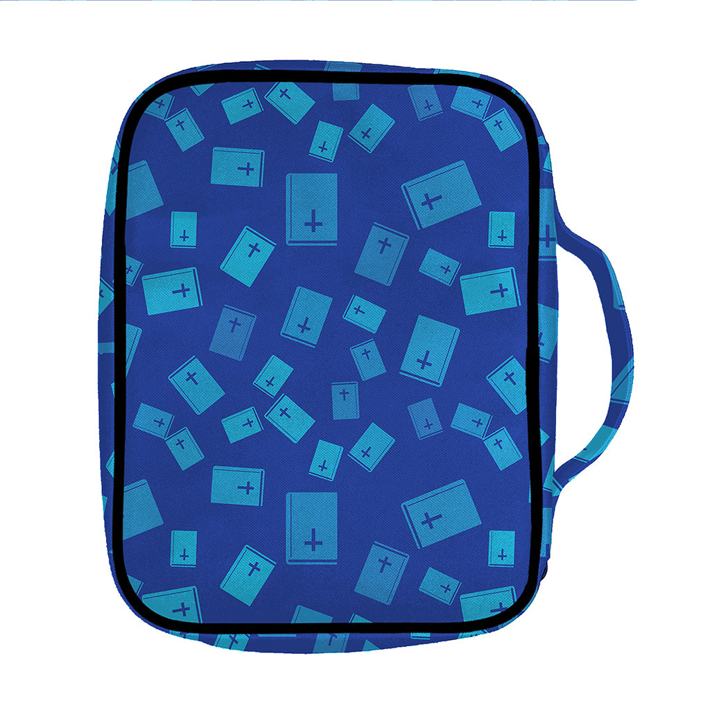 Blue Holy Bible Pattern Print Front Pocket Bible Bag