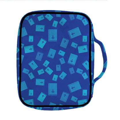 Blue Holy Bible Pattern Print Front Pocket Bible Bag