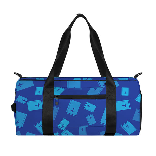 Blue Holy Bible Pattern Print Gym Bag