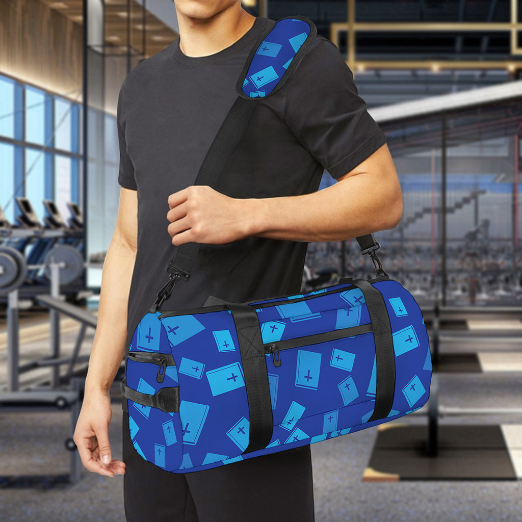 Blue Holy Bible Pattern Print Gym Bag