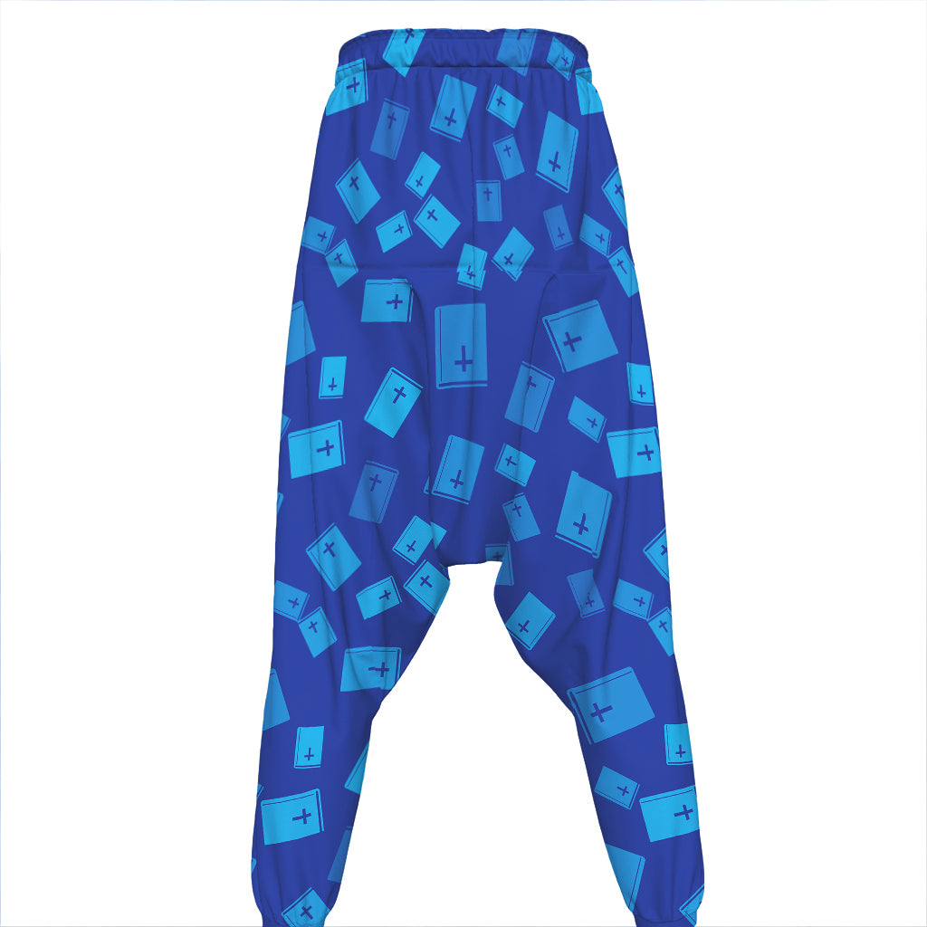 Blue Holy Bible Pattern Print Hammer Pants