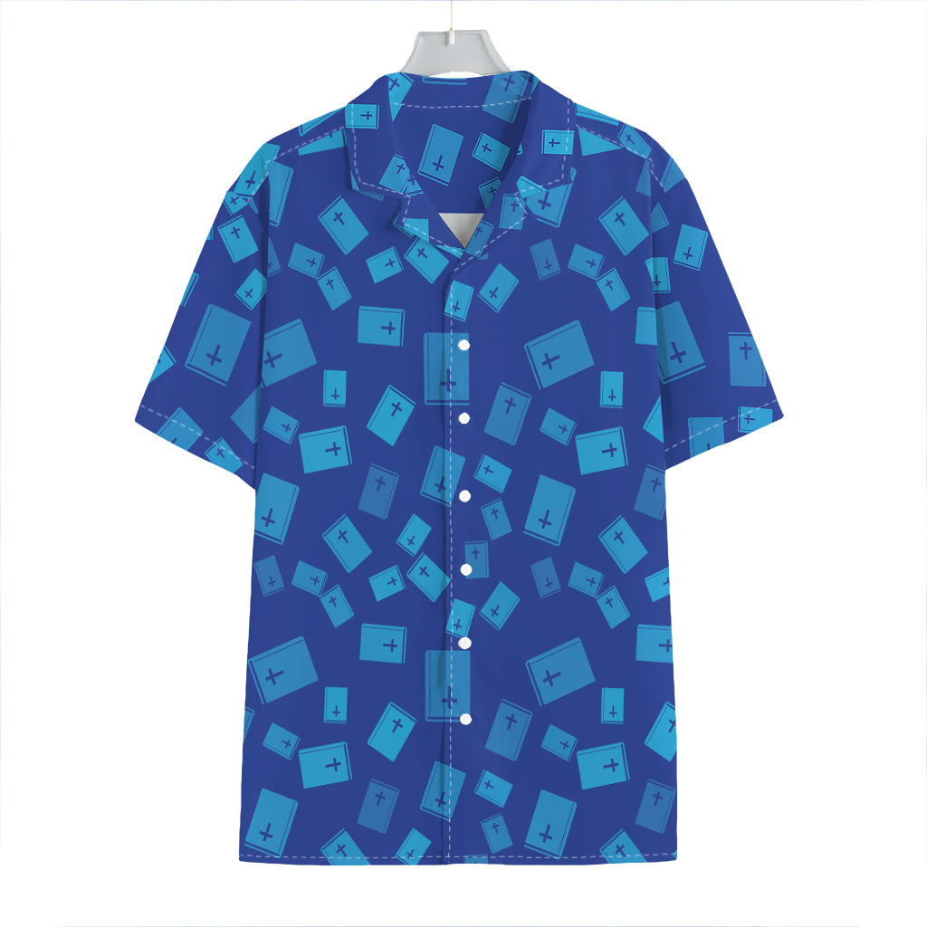 Blue Holy Bible Pattern Print Hawaiian Shirt