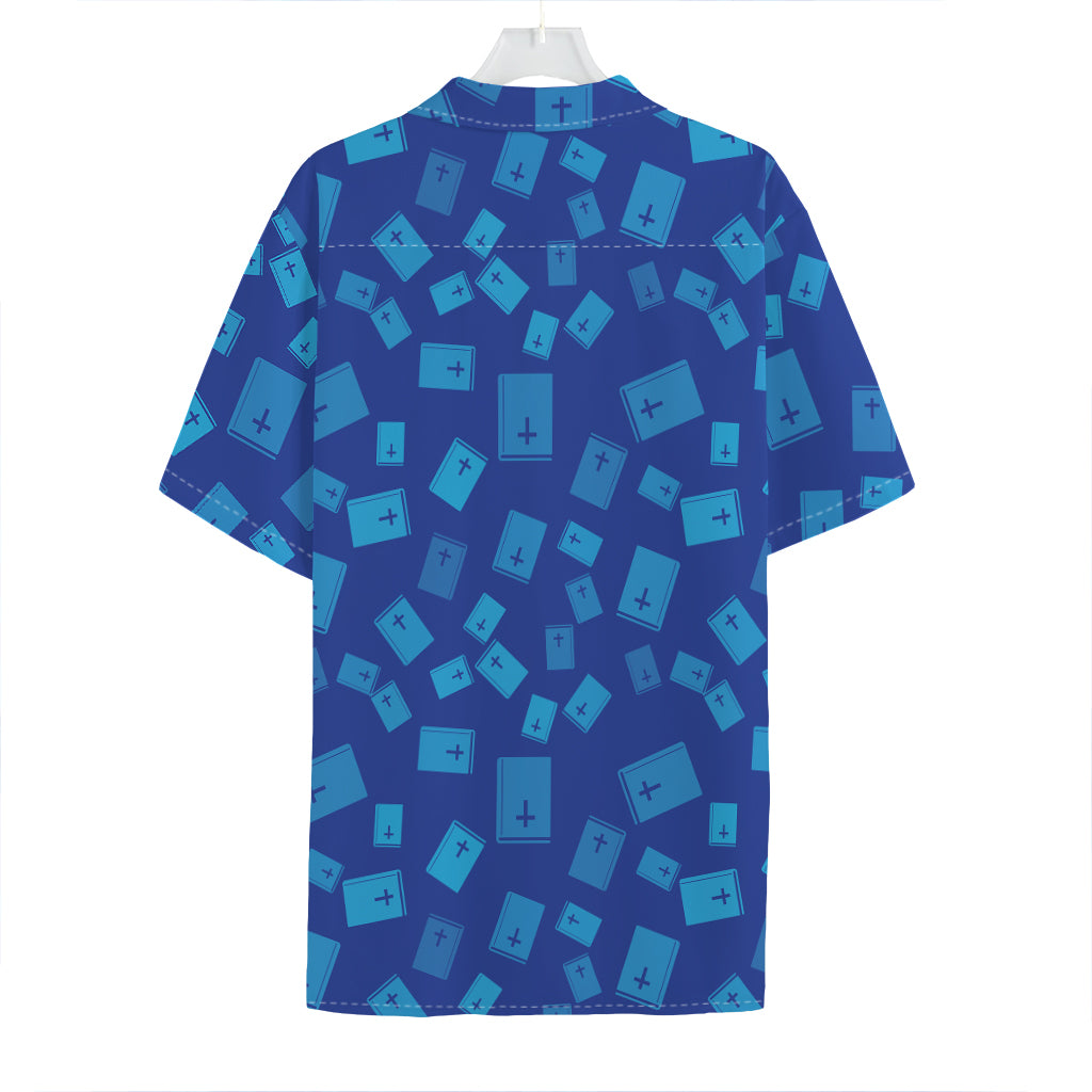 Blue Holy Bible Pattern Print Hawaiian Shirt