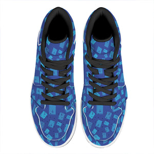 Blue Holy Bible Pattern Print High Top Leather Sneakers