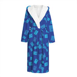 Blue Holy Bible Pattern Print Hooded Bathrobe