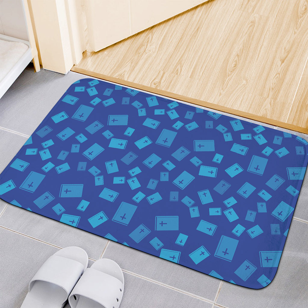 Blue Holy Bible Pattern Print Indoor Door Mat