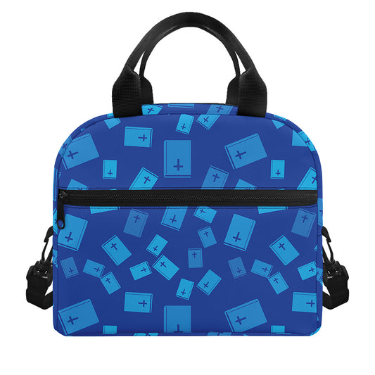 Blue Holy Bible Pattern Print Insulated Lunch Bag