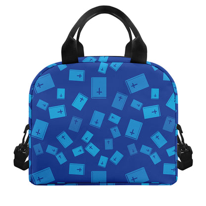 Blue Holy Bible Pattern Print Insulated Lunch Bag