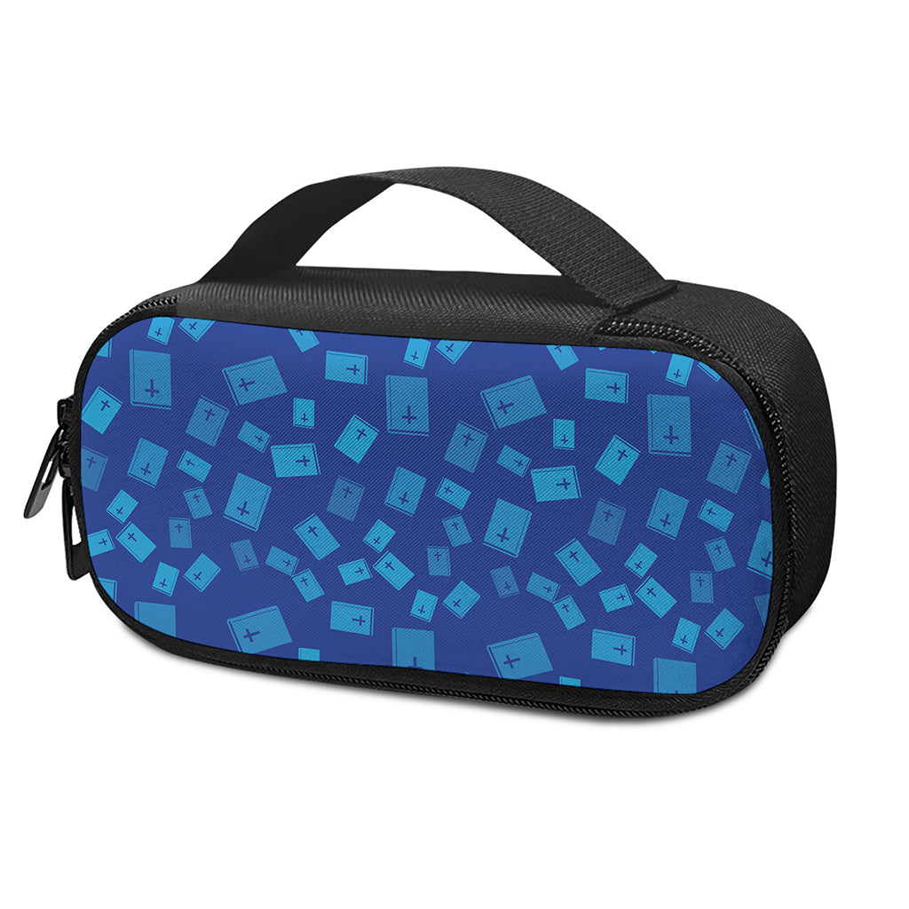 Blue Holy Bible Pattern Print Insulin Cooler Travel Case