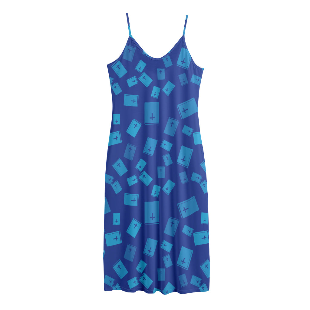 Blue Holy Bible Pattern Print Jersey Midi Cami Dress