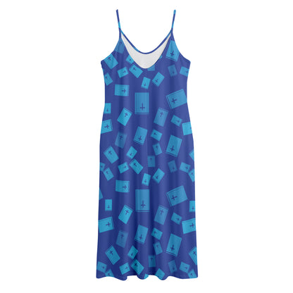 Blue Holy Bible Pattern Print Jersey Midi Cami Dress