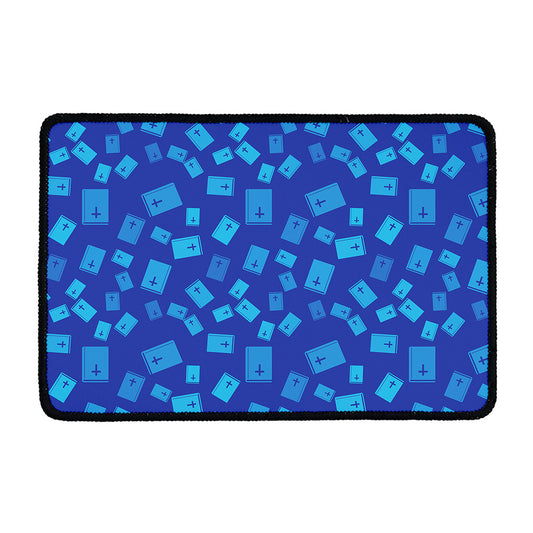 Blue Holy Bible Pattern Print Kitchen Mat