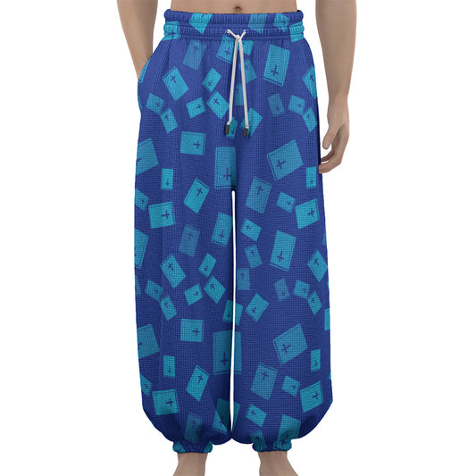 Blue Holy Bible Pattern Print Lantern Pants