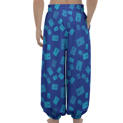 Blue Holy Bible Pattern Print Lantern Pants