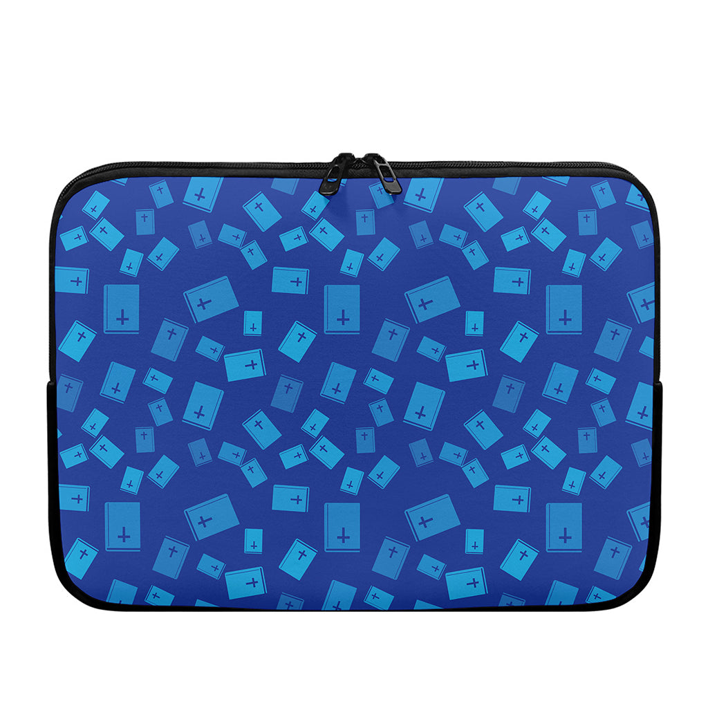 Blue Holy Bible Pattern Print Laptop Sleeve