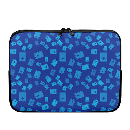 Blue Holy Bible Pattern Print Laptop Sleeve