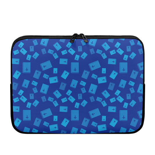 Blue Holy Bible Pattern Print Laptop Sleeve