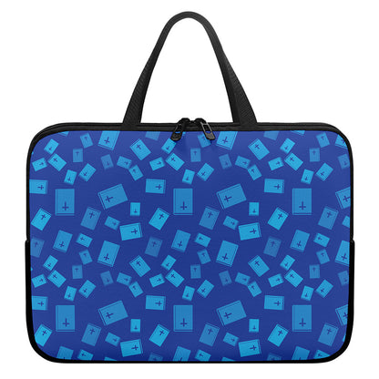 Blue Holy Bible Pattern Print Laptop Sleeve With Handle