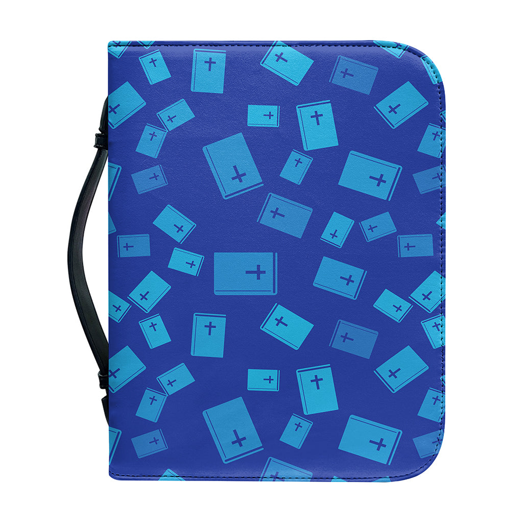Blue Holy Bible Pattern Print Leather Bible Cover