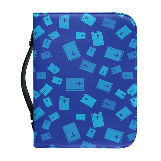 Blue Holy Bible Pattern Print Leather Bible Cover