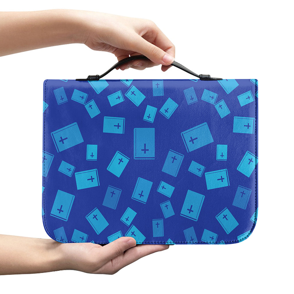Blue Holy Bible Pattern Print Leather Bible Cover