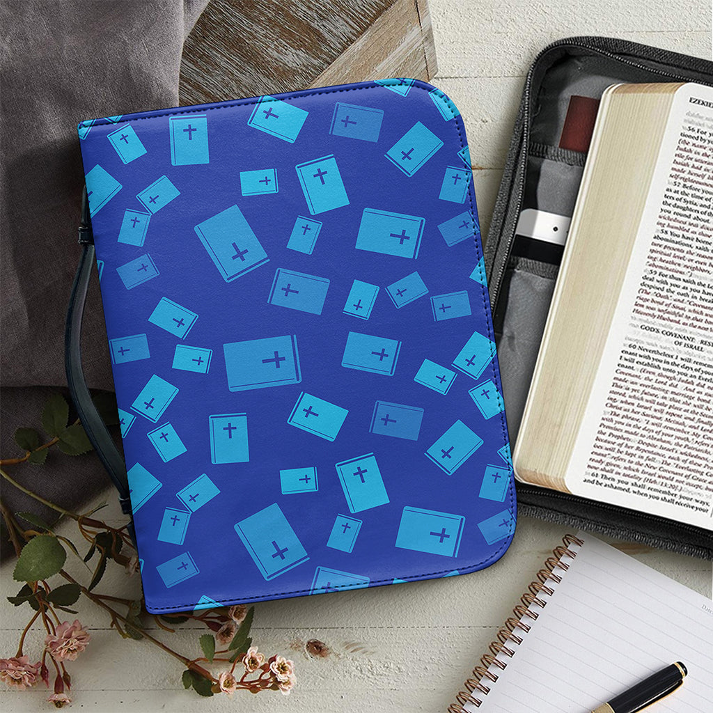 Blue Holy Bible Pattern Print Leather Bible Cover