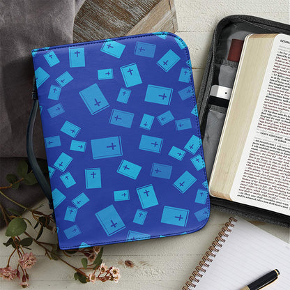 Blue Holy Bible Pattern Print Leather Bible Cover