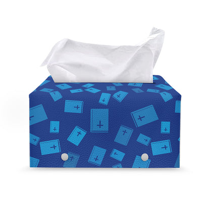 Blue Holy Bible Pattern Print Leather Tissue Box Cover