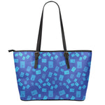 Blue Holy Bible Pattern Print Leather Tote Bag