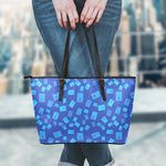 Blue Holy Bible Pattern Print Leather Tote Bag