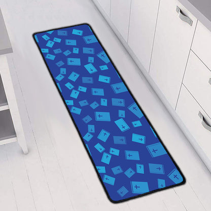 Blue Holy Bible Pattern Print Long Kitchen Mat