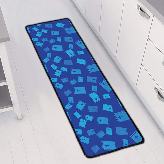 Blue Holy Bible Pattern Print Long Kitchen Mat