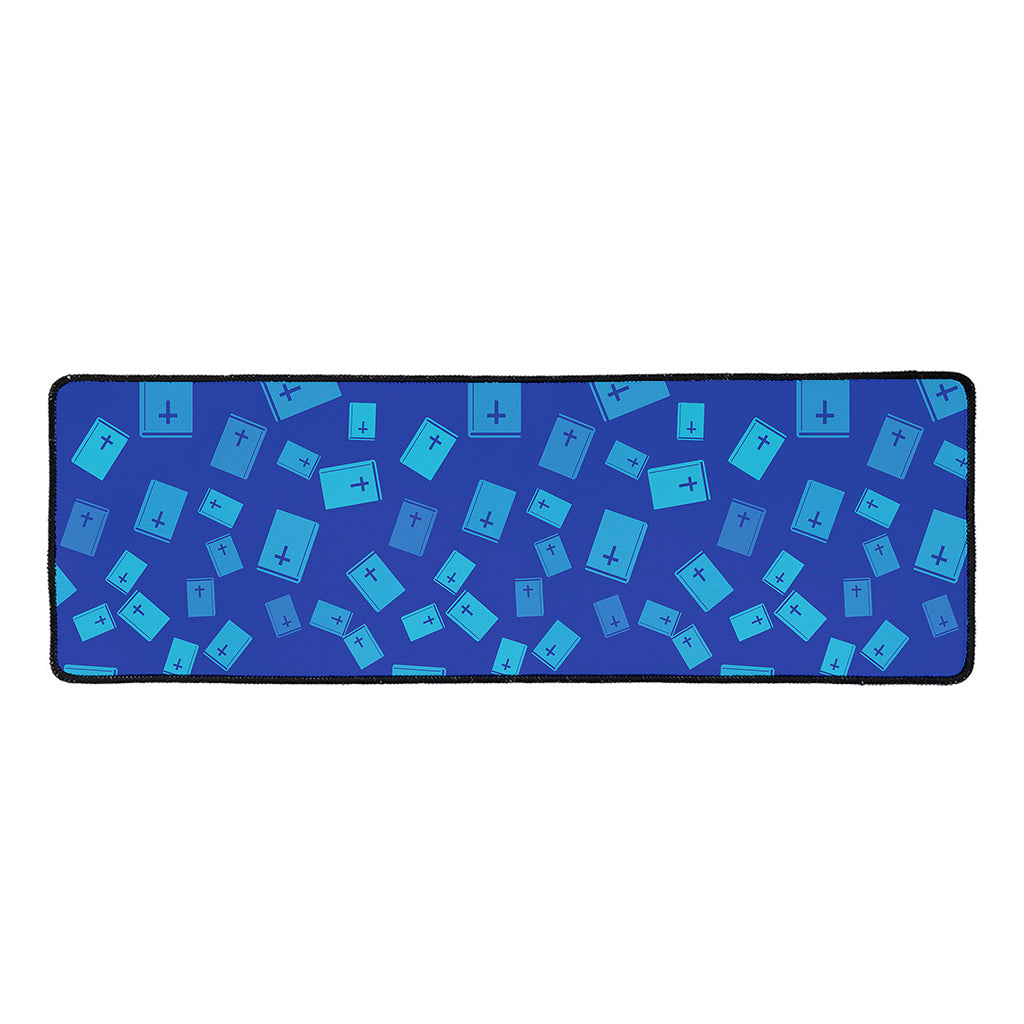 Blue Holy Bible Pattern Print Long Kitchen Mat