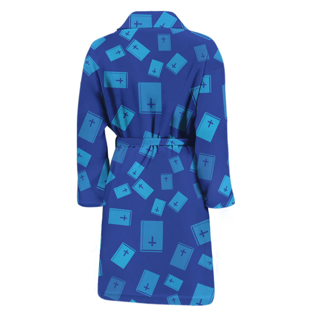 Blue Holy Bible Pattern Print Men's Bathrobe