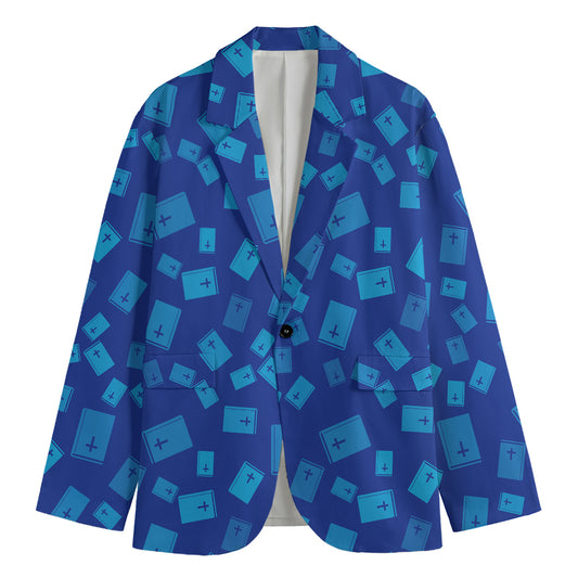 Blue Holy Bible Pattern Print Men's Blazer