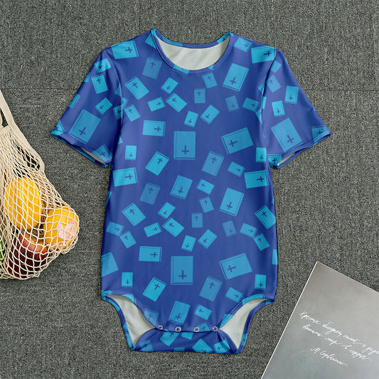 Blue Holy Bible Pattern Print Men's Bodysuit