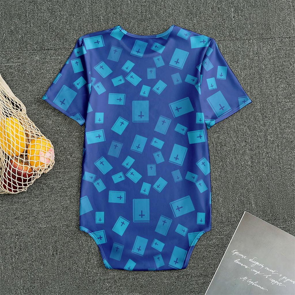Blue Holy Bible Pattern Print Men's Bodysuit