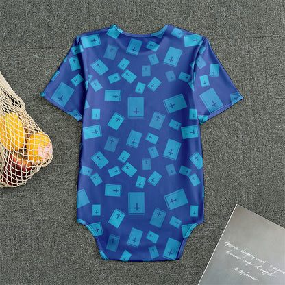 Blue Holy Bible Pattern Print Men's Bodysuit