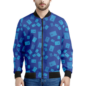 Blue Holy Bible Pattern Print Men's Bomber Jacket