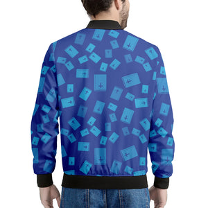 Blue Holy Bible Pattern Print Men's Bomber Jacket