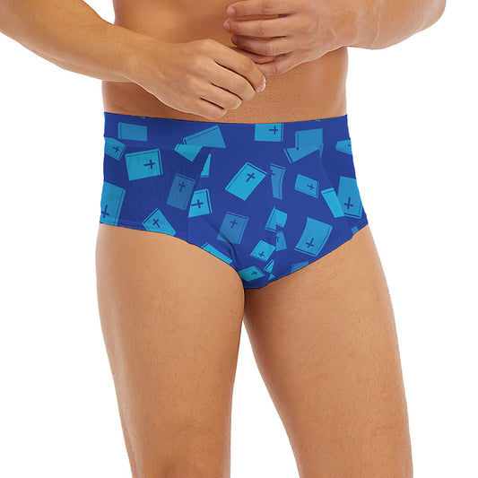 Blue Holy Bible Pattern Print Men's Briefs