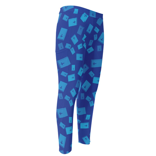 Blue Holy Bible Pattern Print Men's Compression Pants