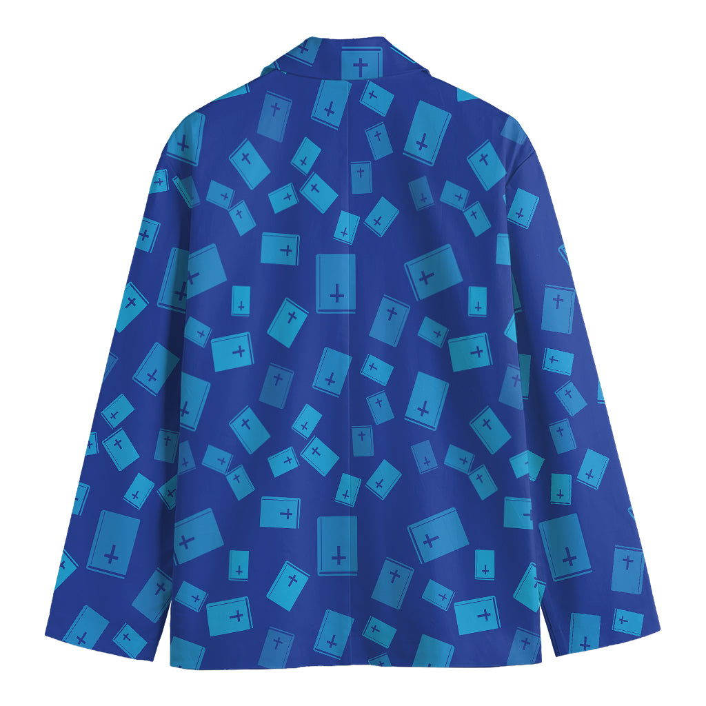 Blue Holy Bible Pattern Print Men's Cotton Blazer