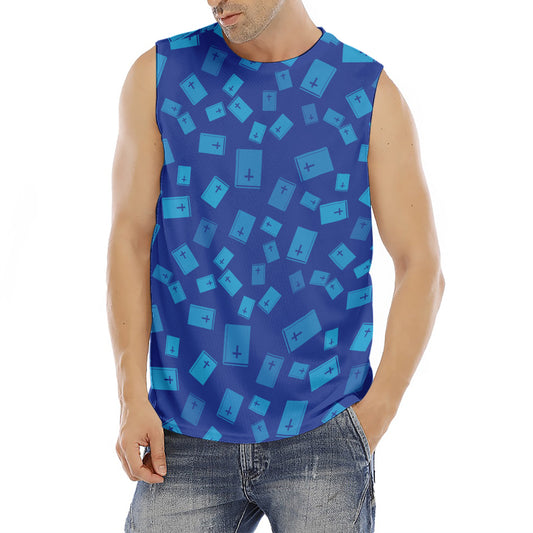 Blue Holy Bible Pattern Print Men's Fitness Tank Top