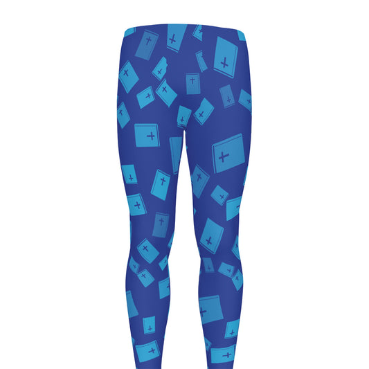 Blue Holy Bible Pattern Print Men's leggings