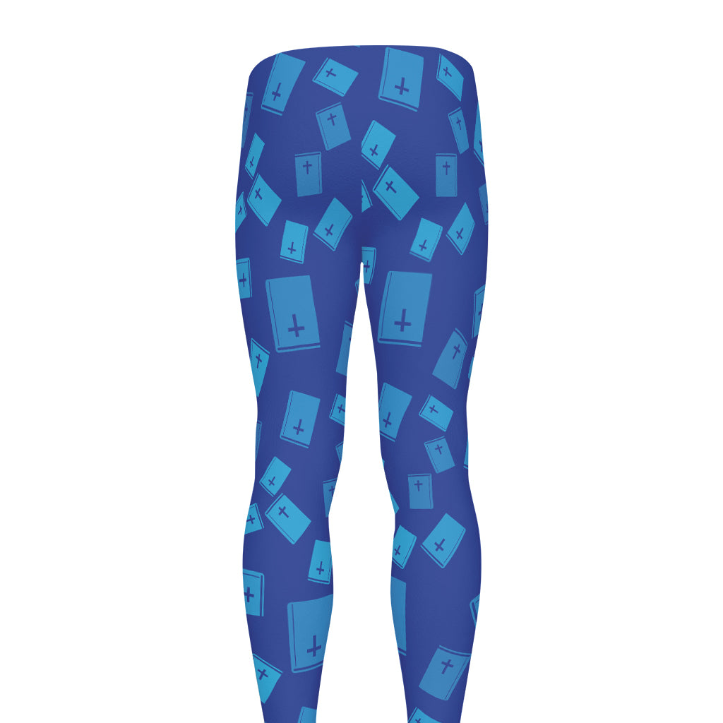 Blue Holy Bible Pattern Print Men's leggings
