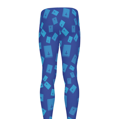 Blue Holy Bible Pattern Print Men's leggings